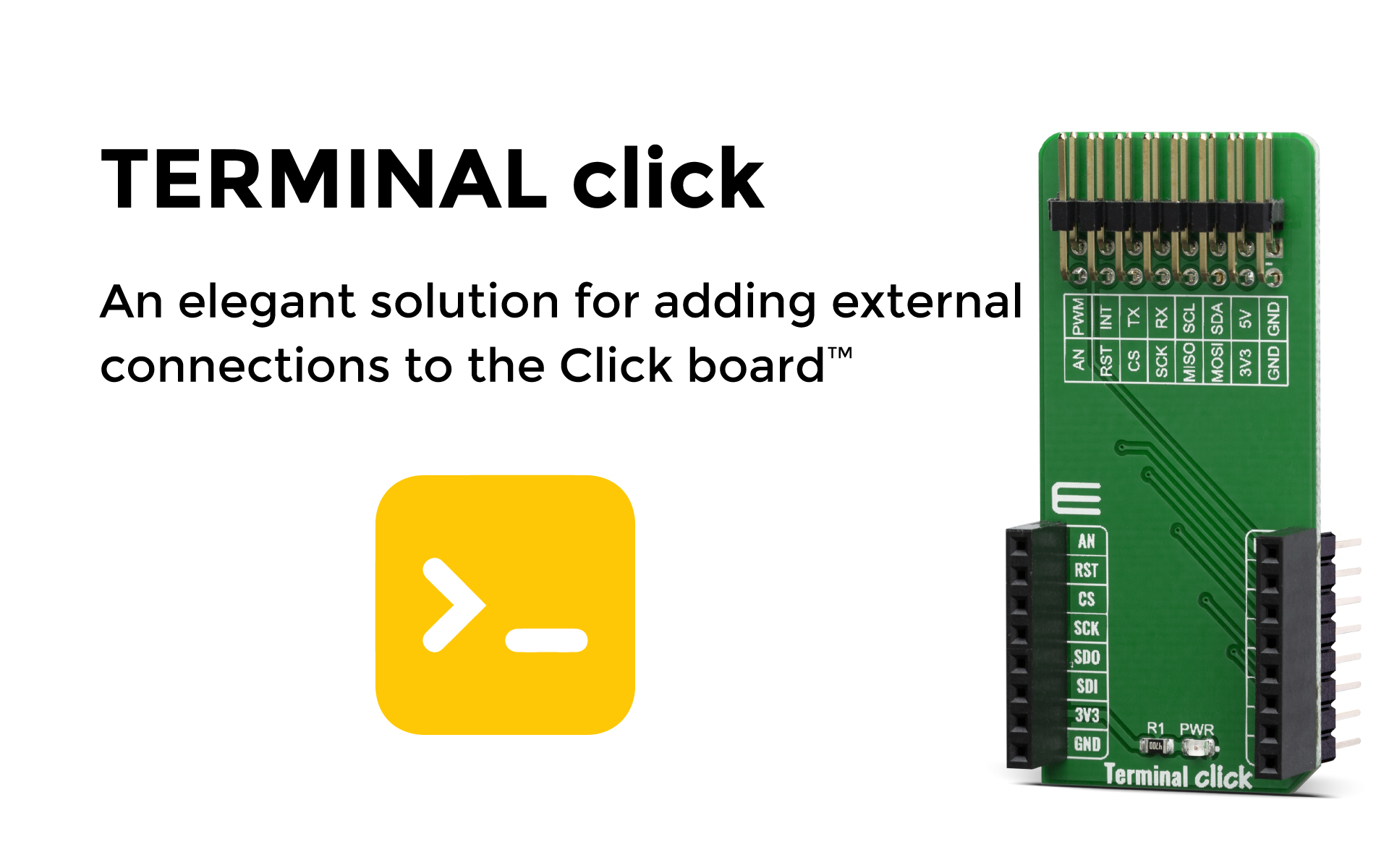 Click Terminals Terminal Click serving as a mikroBUS™ socket expansion board - MIKROE