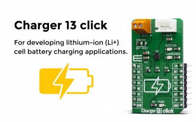 Charger 13 Click featuirng a single lithium-ion (Li+) cell battery charger