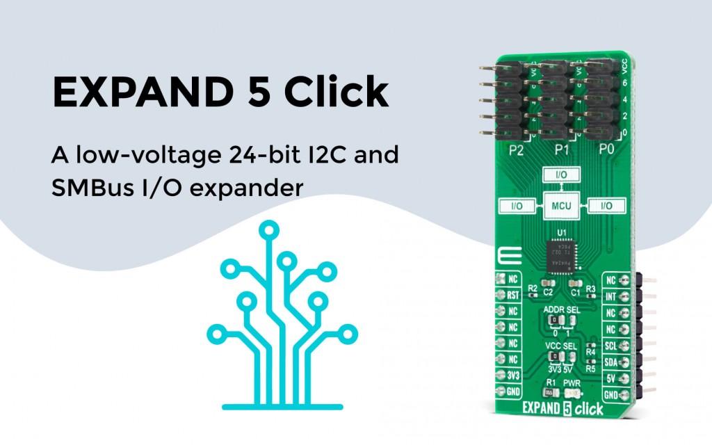Expand 5 Click based on a low-voltage 24-bit I2C and SMBus I/O expander