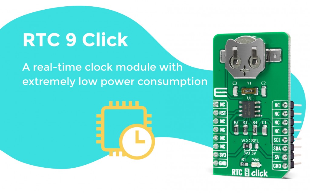 RTC 9 Click featuring a real-time clock (RTC) with battery switchover