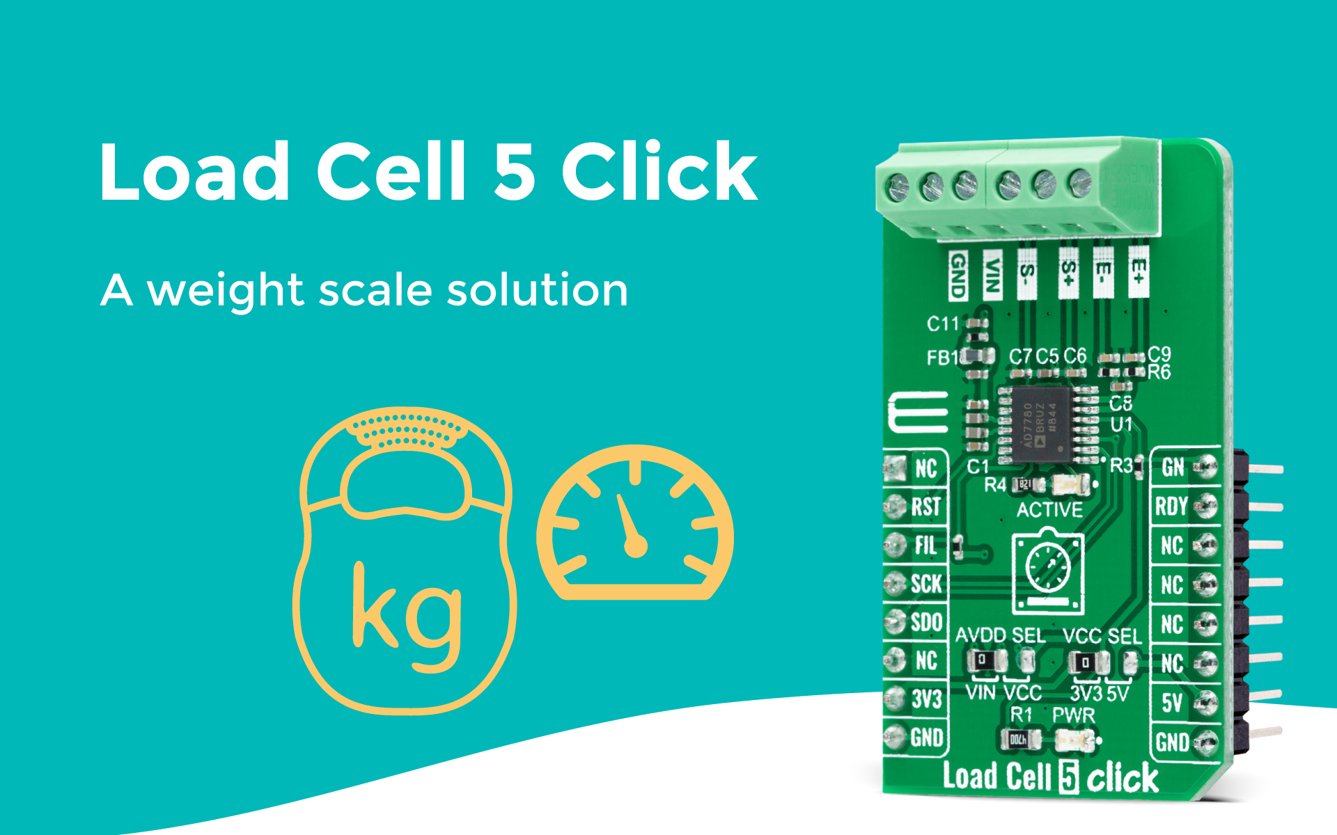 Load Cell 5 Click | Precision Weight and Force Measurement