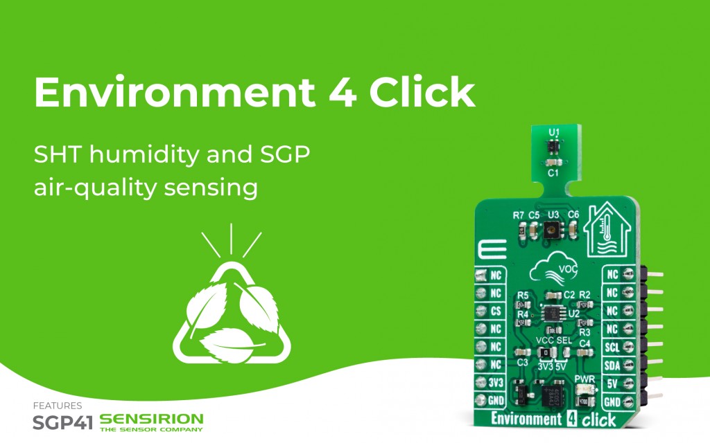 Environment 4 Click featuring a relative humidity and temperature, and MOx-based gas sensors