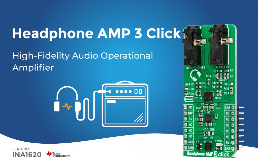 Headphone AMP 3 Click featuring a high-fidelity audio operational amplifier