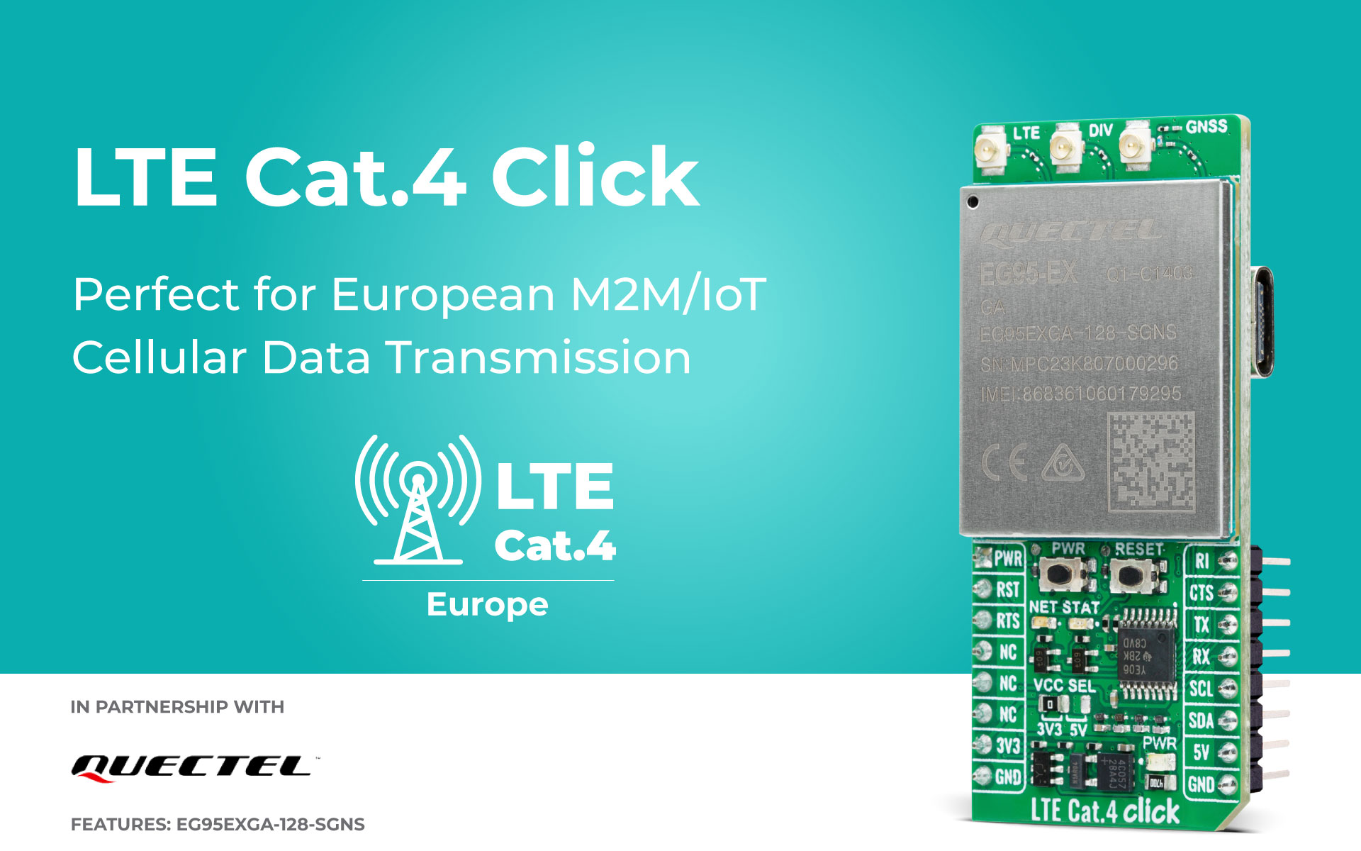 LTE Cat.4 Click (for Europe) featuring LTE Cat 4 IoT/M2M module that ...
