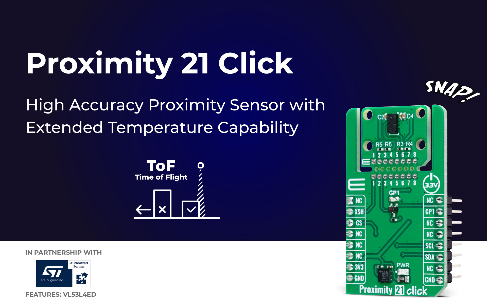 Proximity 21 Click featuring ToF proximity sensor in a Click Snap form ...