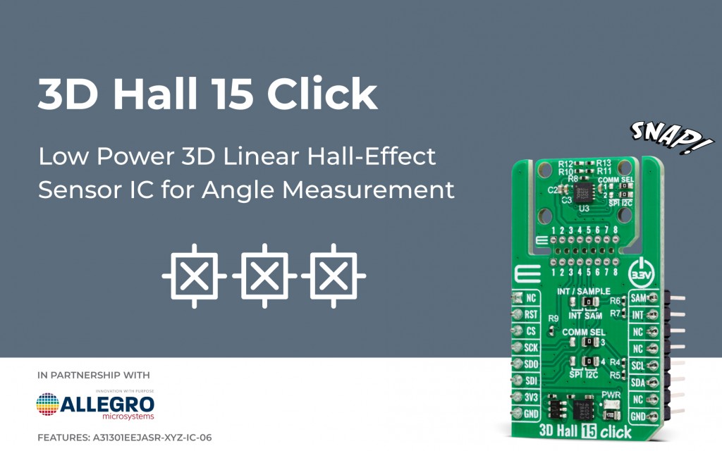 3D Hall 15 Click - I2C for precise 3D magnetic field measurement and angle calculation