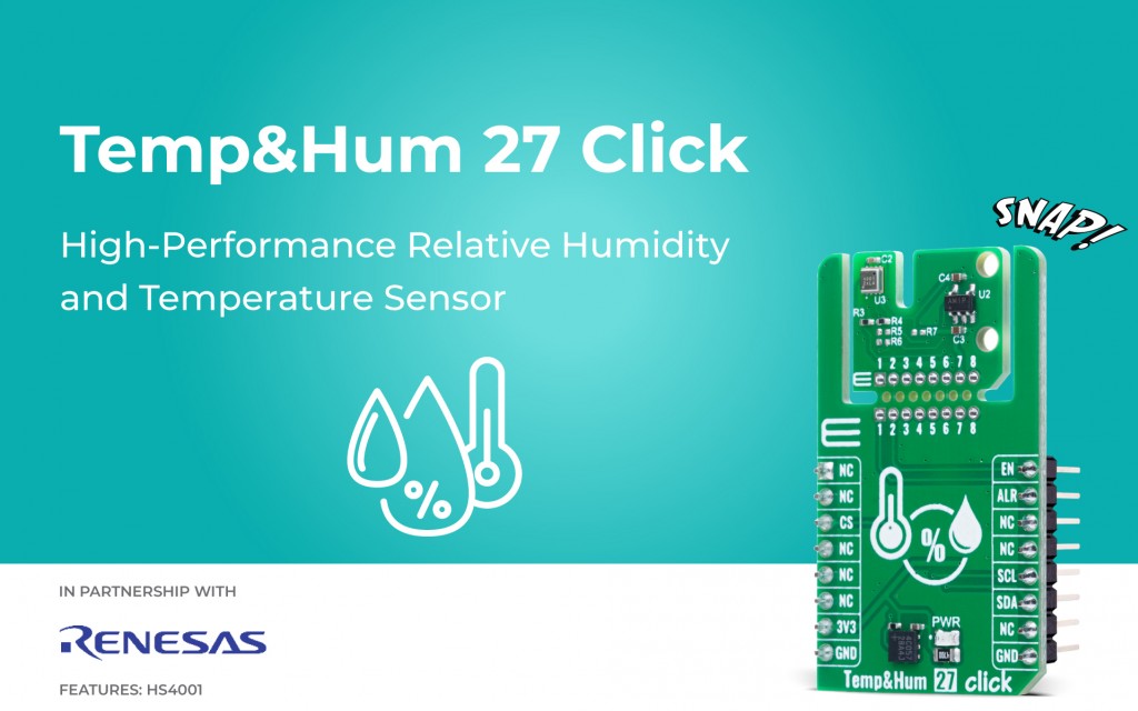 Temp&Hum 27 Click for temperature and relative humidity measurements in both industrial and automotive environments