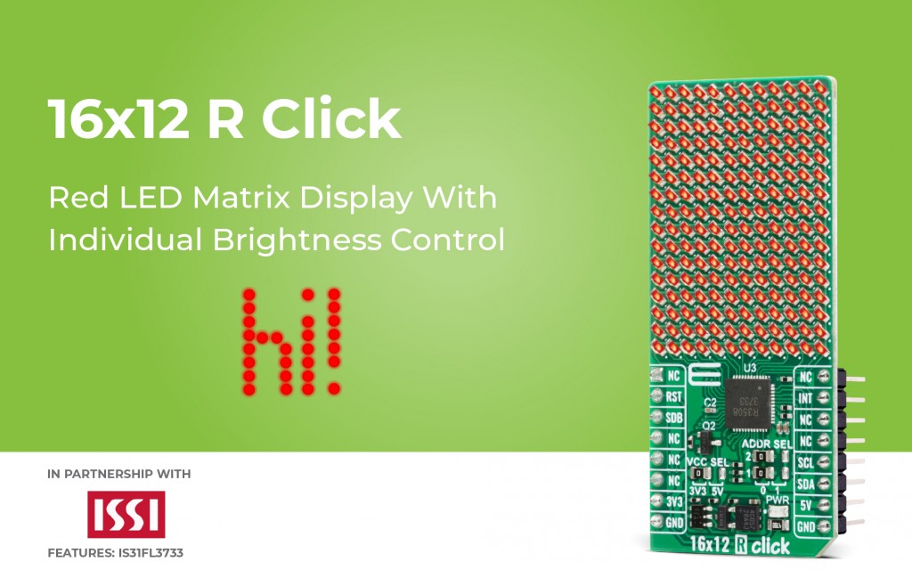 16x12 R Click featuring a 16x12 red LED matrix for dynamic visuals and information displays