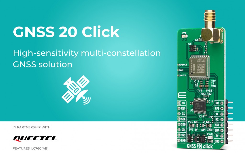 GNSS 20 Click designed for satellite-based positioning and navigation