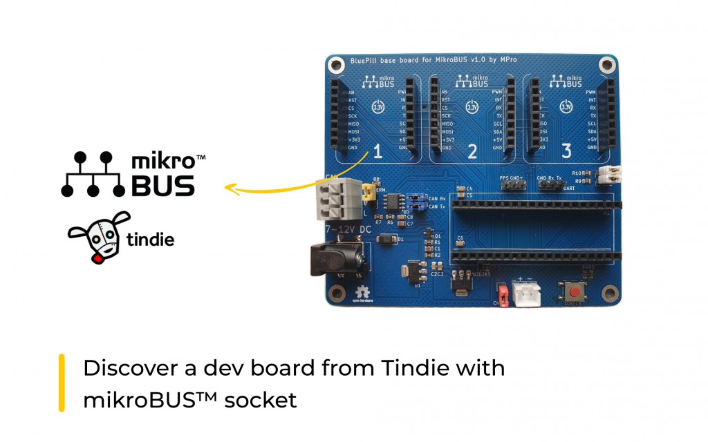 BluePill base board from Tindie features the mikroBUS™ socket