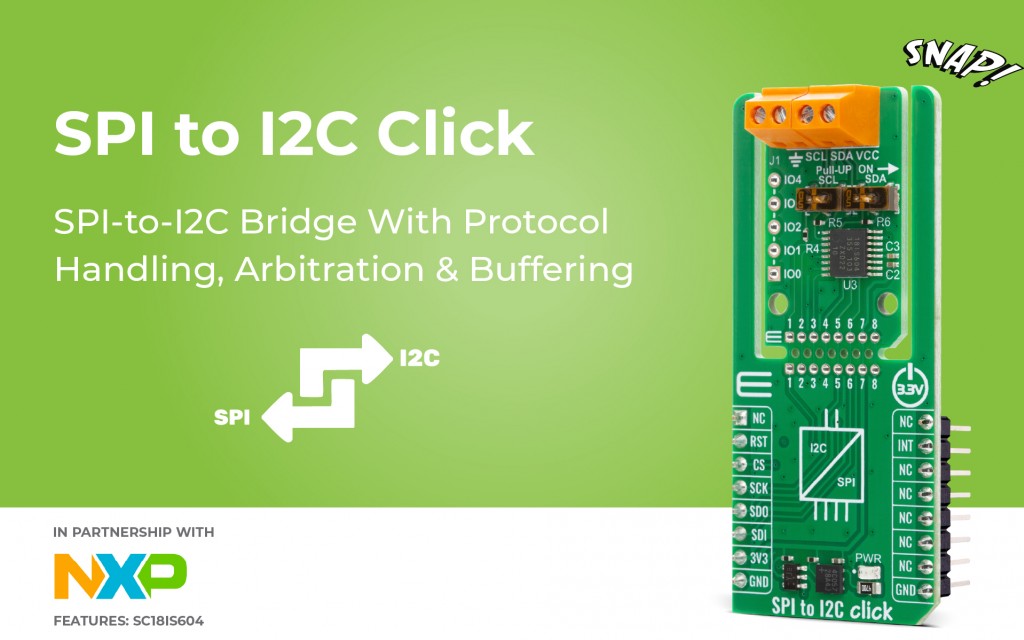 SPI to I2C Click designed for SPI-based control of multiple I2C peripherals even without native I2C support