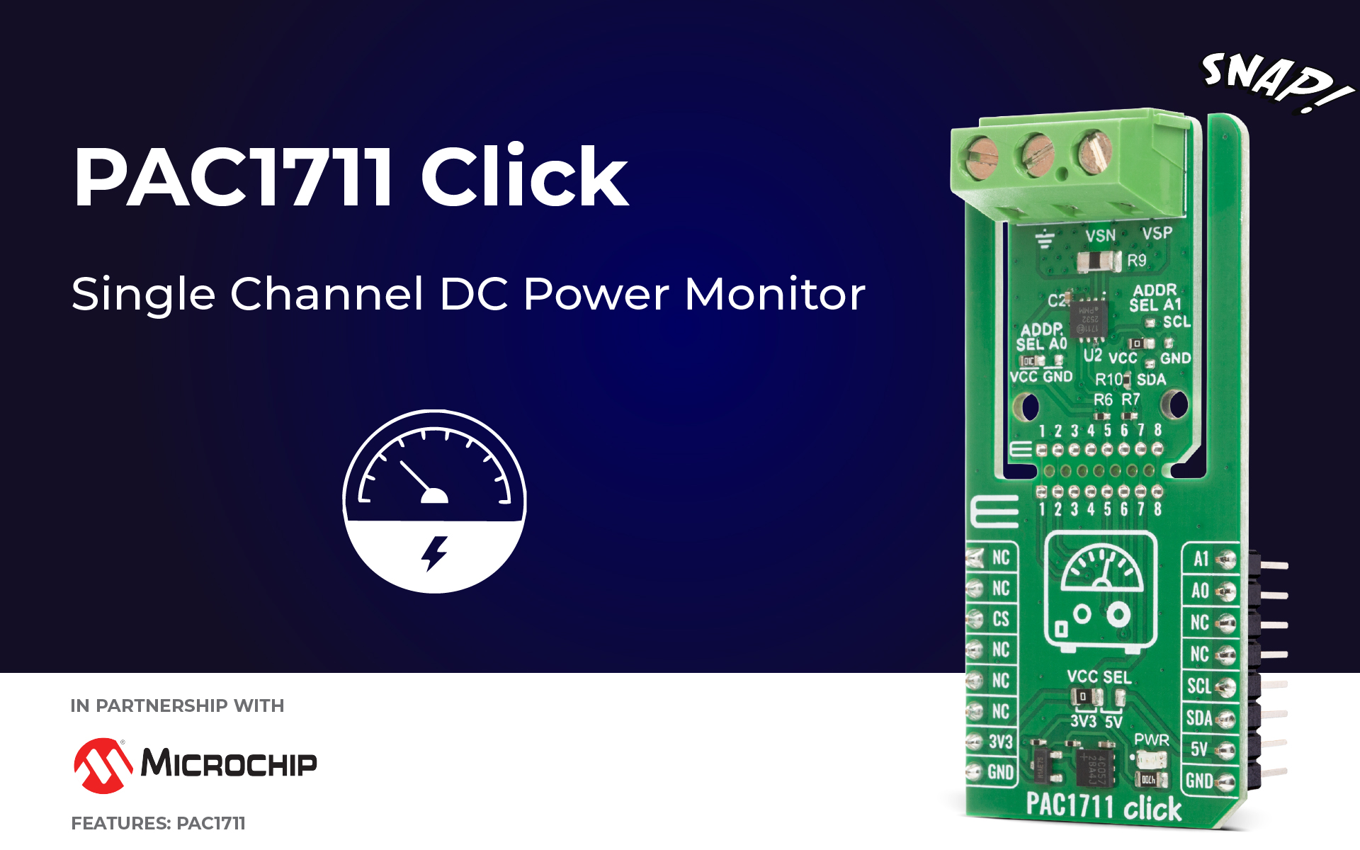 Control Power Monitor PAC1711 Click designed as power monitor with real-time voltage, current ...