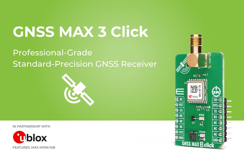 GNSS MAX 3 Click designed as a professional-grade standard-precision GNSS receiver