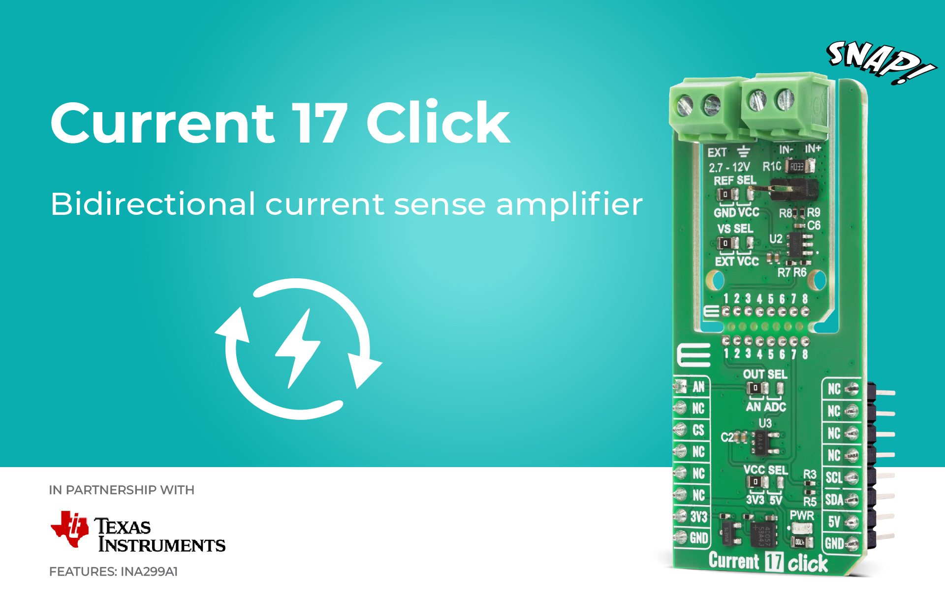 Current 17 Click designed for monitoring current flow through a low ...