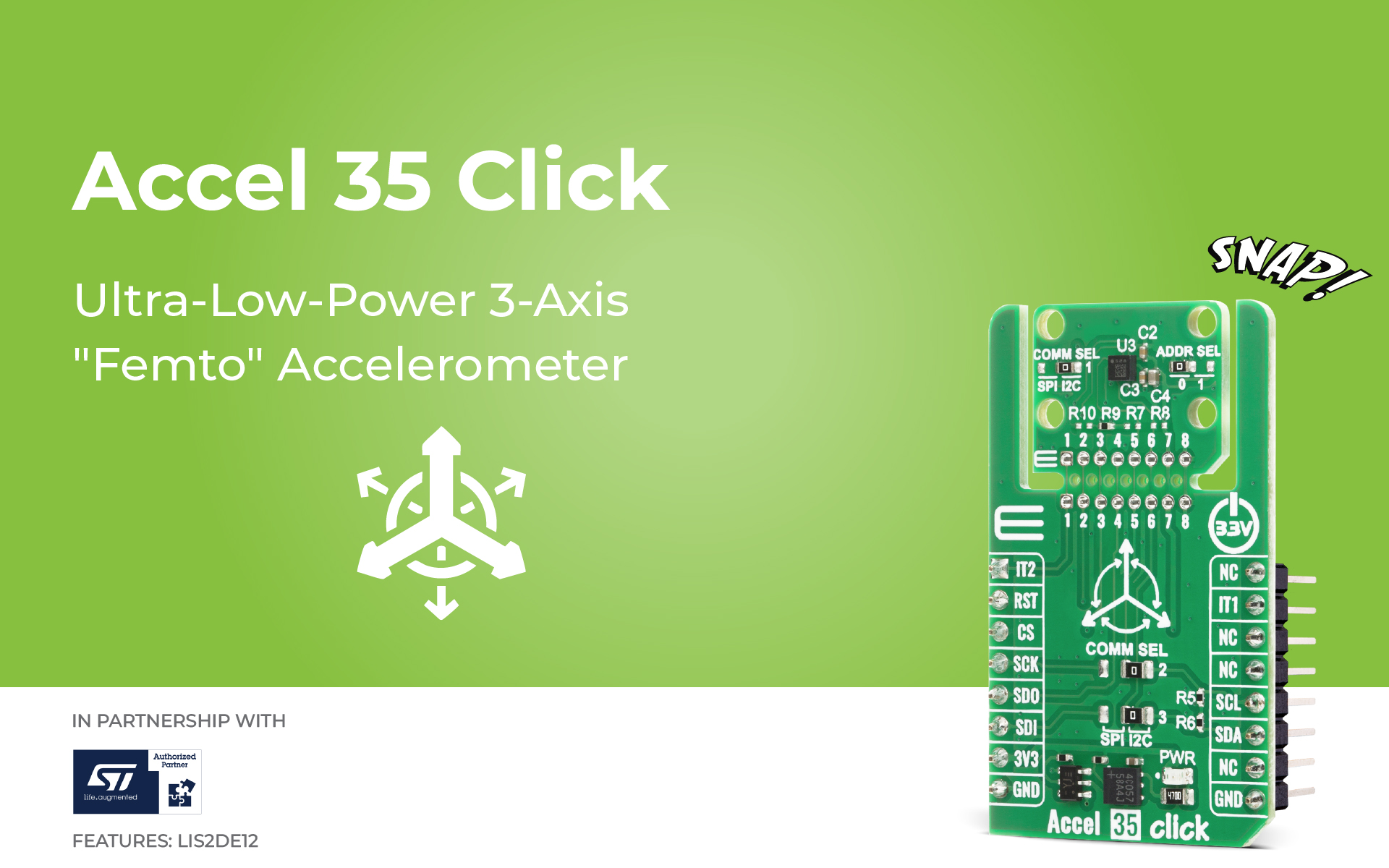 Accel 35 Click designed for measurements of linear acceleration, device ...