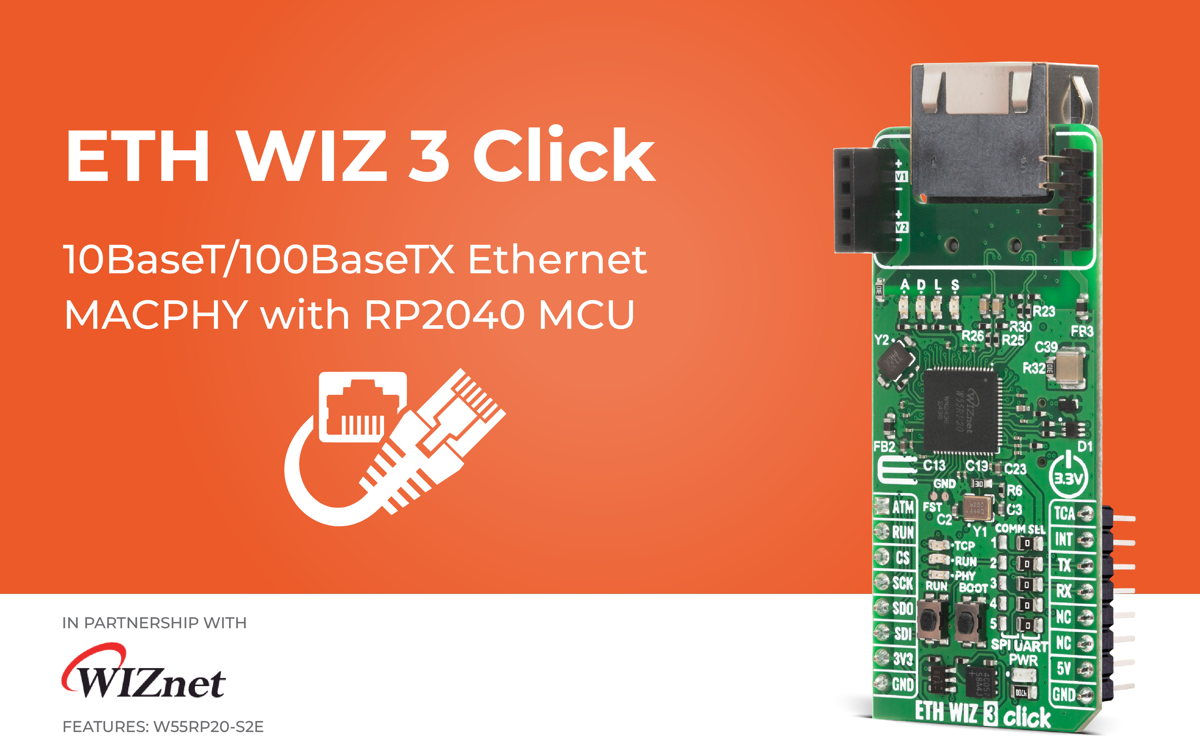 ETH WIZ 3 Click designed for Ethernet connectivity with integrated dual ...