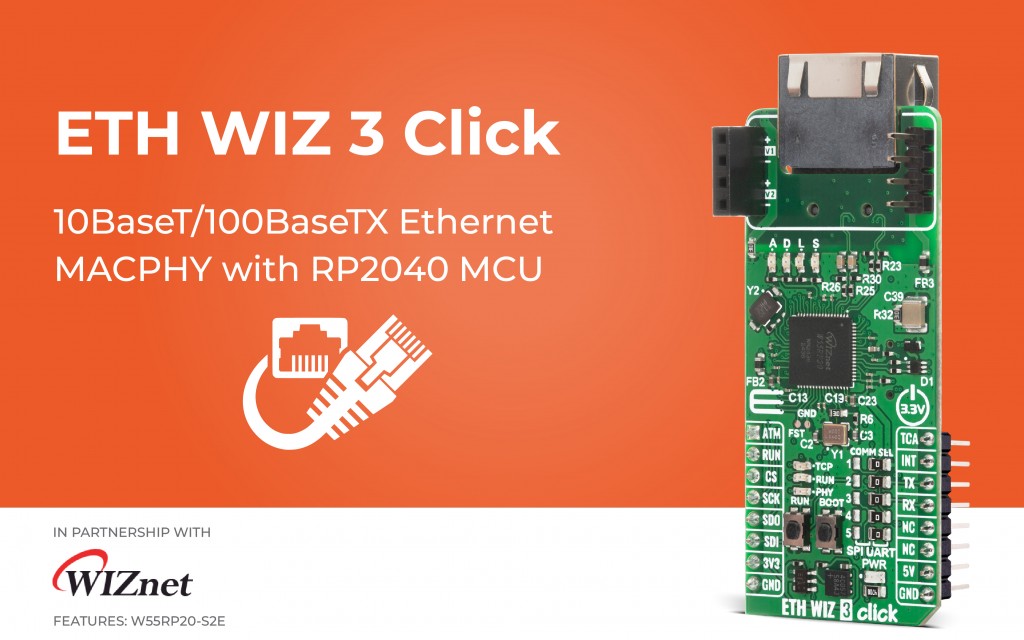 ETH WIZ 3 Click designed for Ethernet connectivity with integrated dual ...