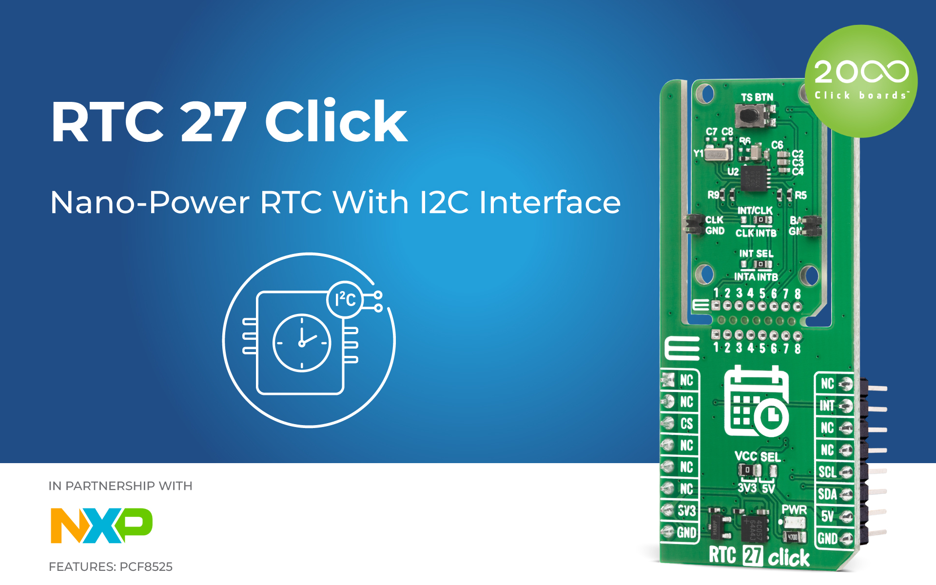 RTC 27 Click designed for low-power timekeeping, alarm event generation ...