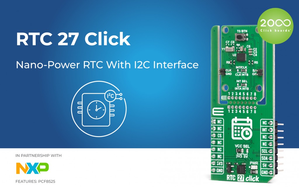 RTC 27 Click designed for low-power timekeeping, alarm event generation ...